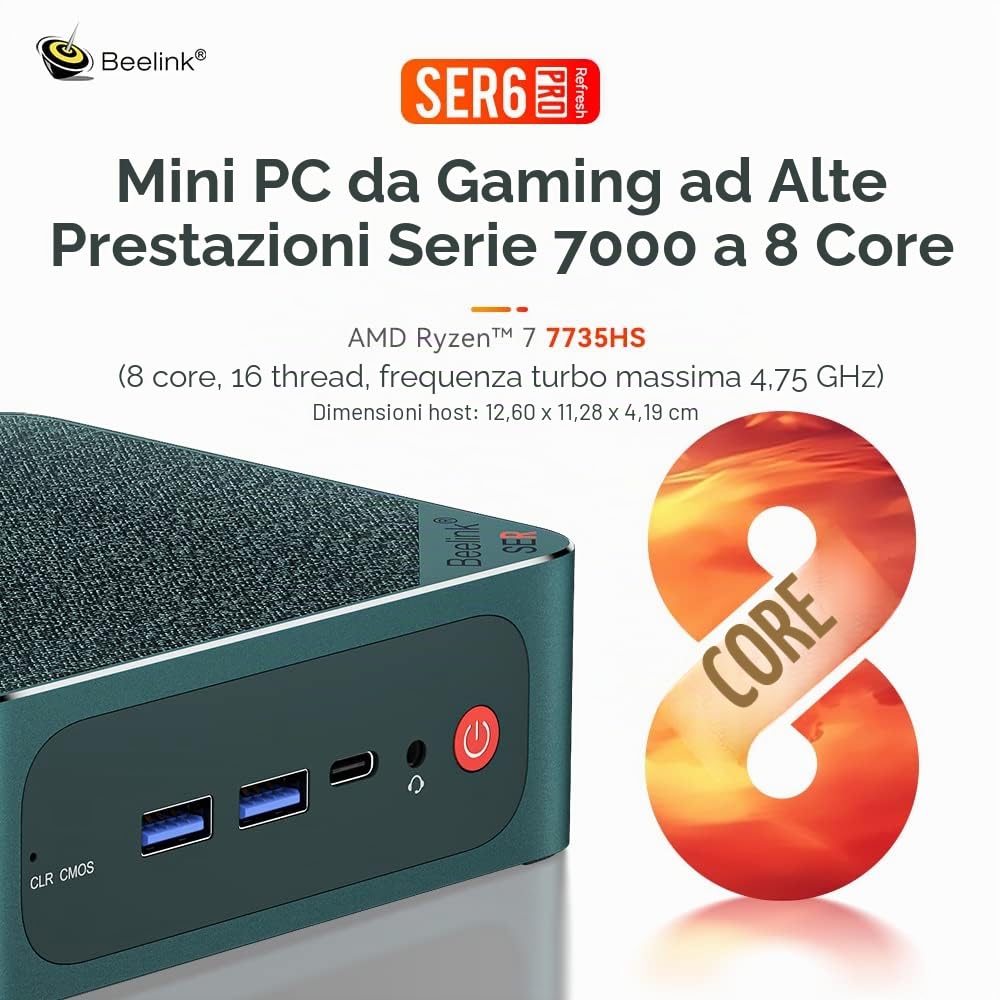 Beelink Mini PC,AMD Ryzen 7 7735HS up to 4.7GHz, Gaming Mini