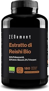 Estratto di Reishi Biologico 12000 mg (20:1) - 50% Polisaccaridi, 20% Beta-Glucani, 2% Triterpeni (Ganoderma Lucidum) - 180 Capsule Vegane (6 Mesi) - Senza Additivi, Senza OGM - Zenement
