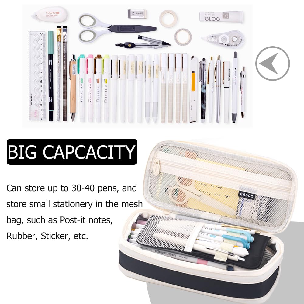 Large Capacity Pencil Case Durable Office College School Pen Holder Organizer Stationery Makeup Bag Pouch Box for Girls Adults 22x11cm (Black) - Image 2