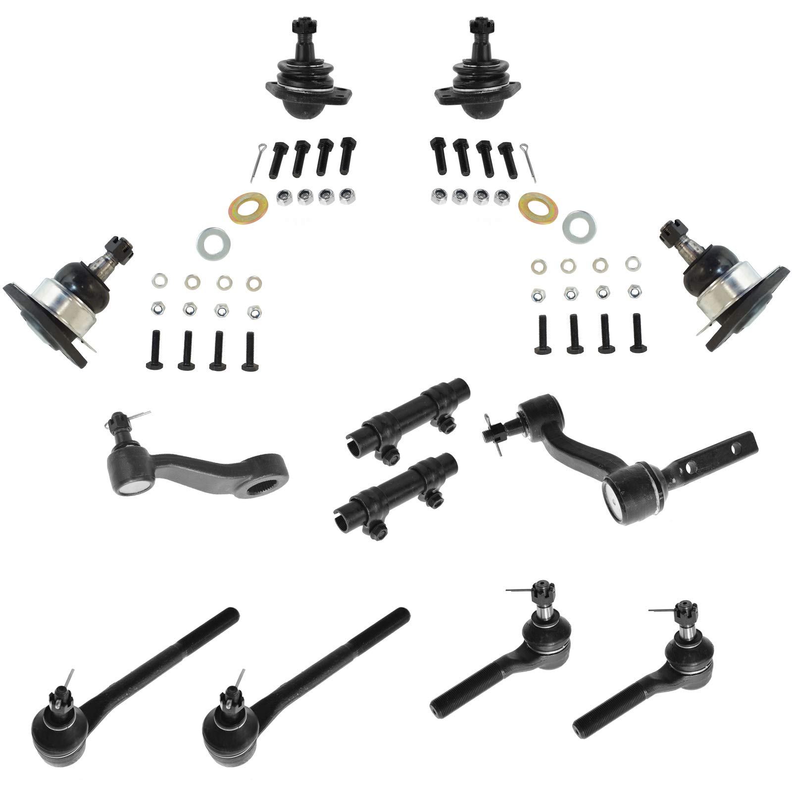 TRQ Front Steering & Suspension Kit Ball Joint Idler Arm & Bracket Assembly Pitman Arm Tie Rod Tie Rod Adjusting Sleeve Compatible with Chevrolet GMC Isuzu Oldsmobile