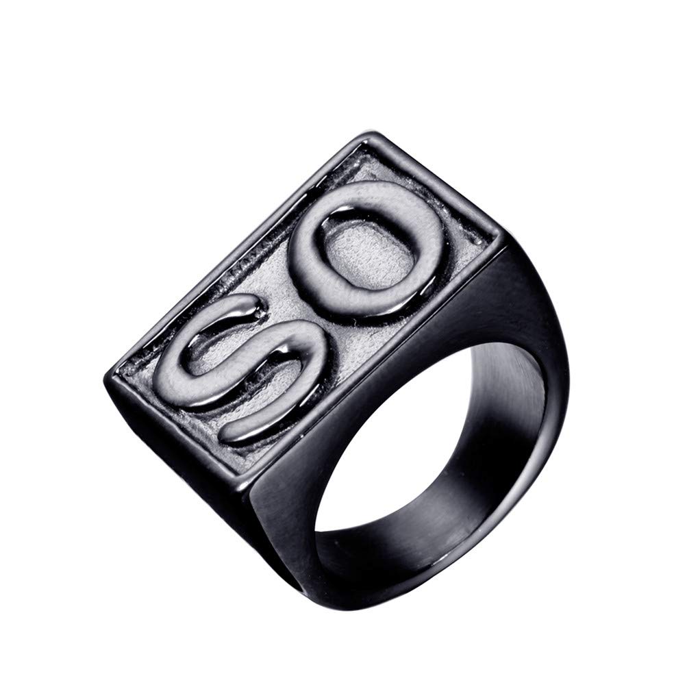 Oakky Men's Stainless Steel Punk Letter A Biker Ring - Black & Silver Adjustable Alphabet Jewelry