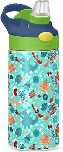 Christmas Gifts - Botella de agua para niños con pajilla, con aislamiento de acero inoxidable, termo para niñas y niños, reutilizable, de 12 onzas,