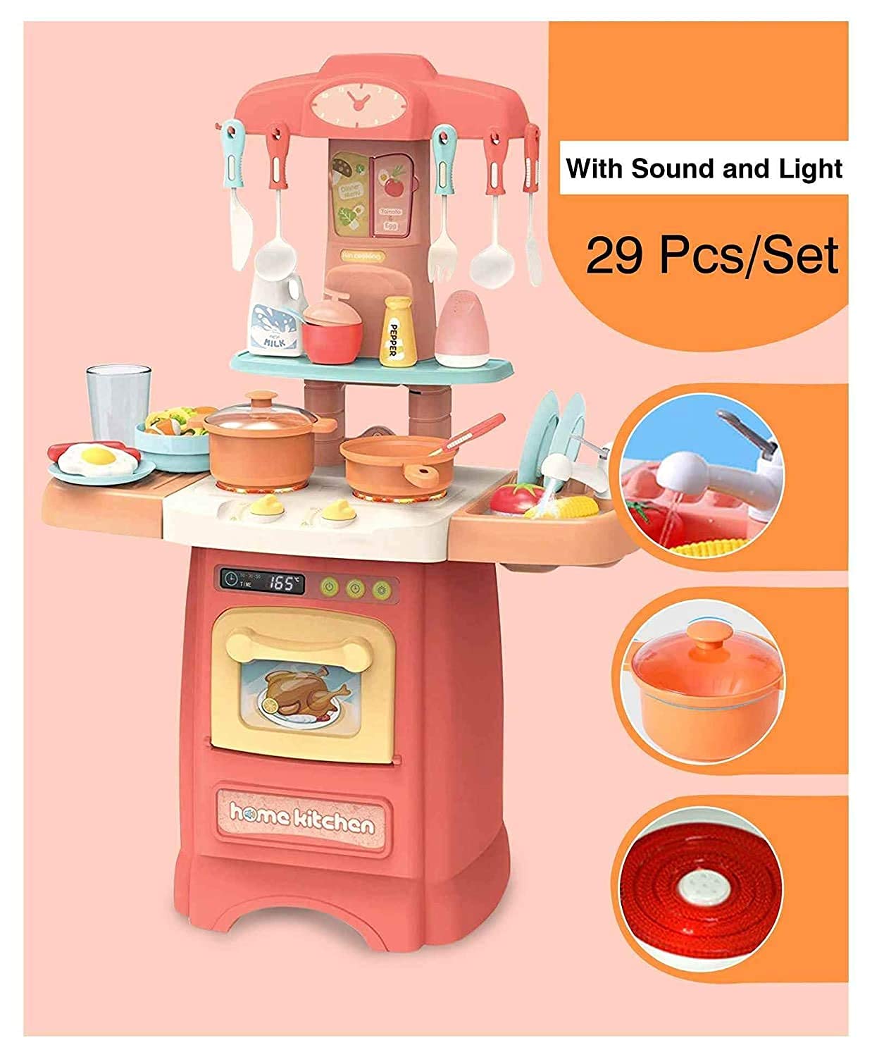 Shivaaro Plastic 29 Pcs Kitchen Set Battery Operated Kitchen Toys for Girls with Realistic Lights & Sounds & Kitchen Accessories Set for 3 Year Old Girls (29 Pcs Kitchen Set Kids) 4
