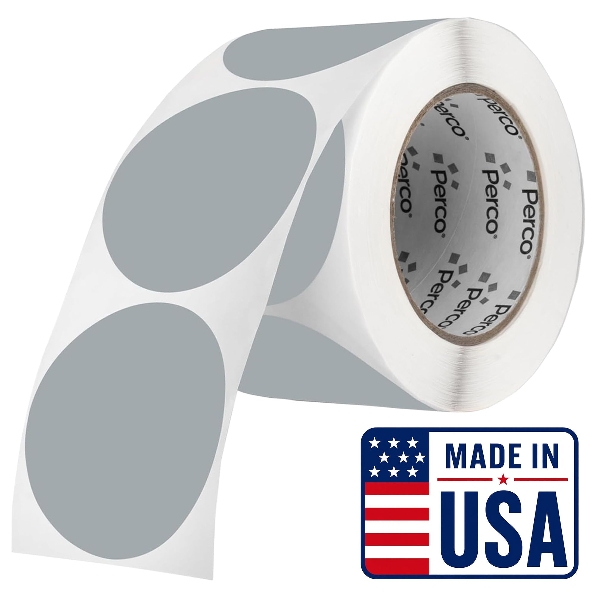 Perco Grey Round Circle Dot Sticker 3-Inch Labels with Perforation for Easy Tear-Off, 500 Stickers per Roll - Minimalist Labels, Neutral Branding &amp; Subtle Signage, Strong Adhesive - Made in USA