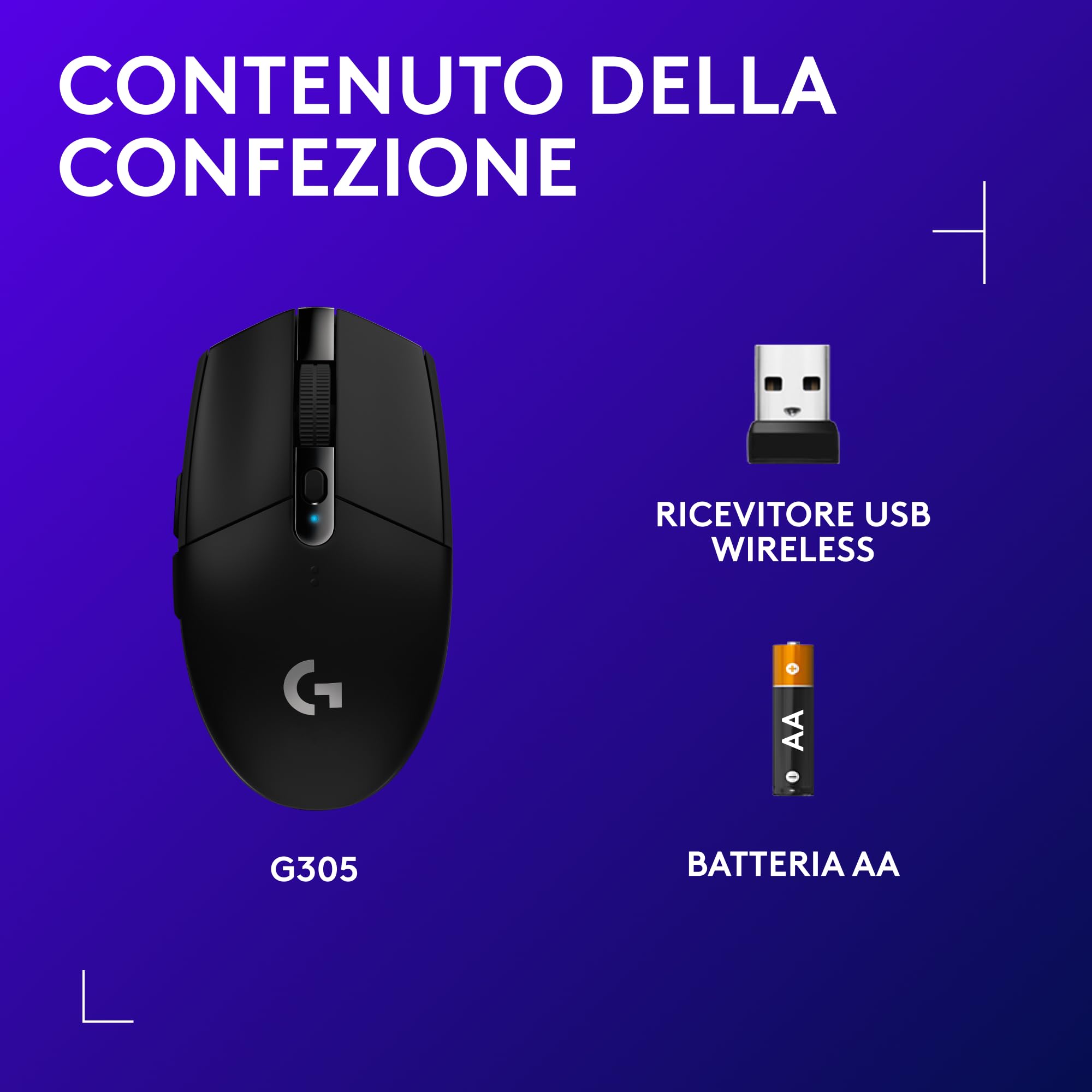 Logitech G G305 LIGHTSPEED Wireless Gaming Mouse, 12K HERO Sensor, 12000 DPI, 6 Programmable Buttons, 250h Battery, Black