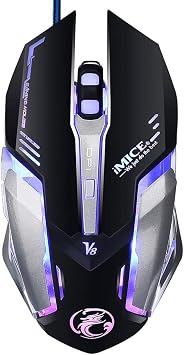 Wired Mice USB Mice V8 LED Colorful Light USB 6 Buttons 4000 DPI Wired Optical Gaming Mouse for Computer PC Laptop Computer Mouse Color Black