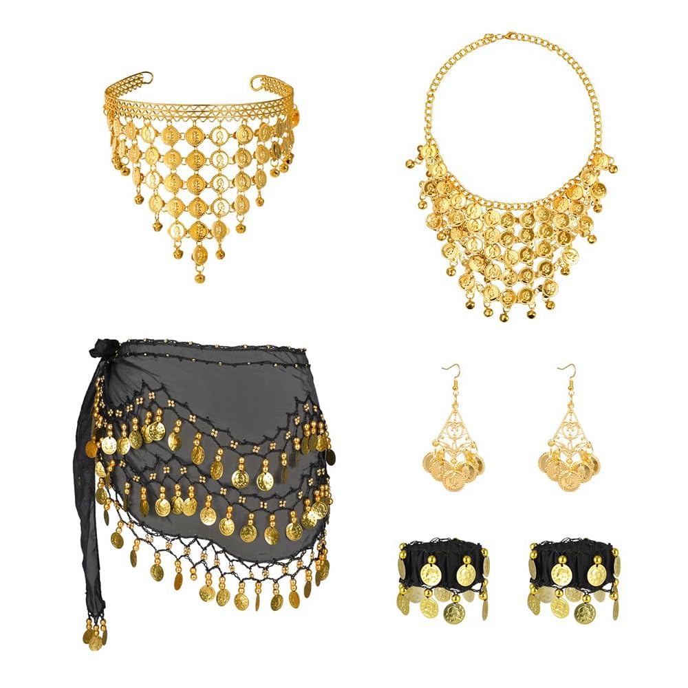 Laroal 7PCS Belly Dance Hip Scarves Kit Hanging Belly Dance Costume Belt For Stage Performances Party Performances Etc