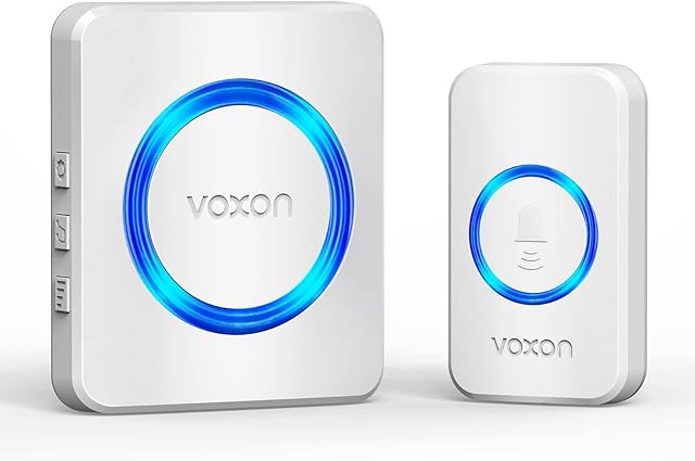 Wireless Doorbell, VOXON Waterproof Door Bell Wireless Loud Chime Kit Plug in Cordless Doorbells Battery Operating at 400m Range, IP65, 3 Working Modes, 38 Chimes & 5-Level Volume