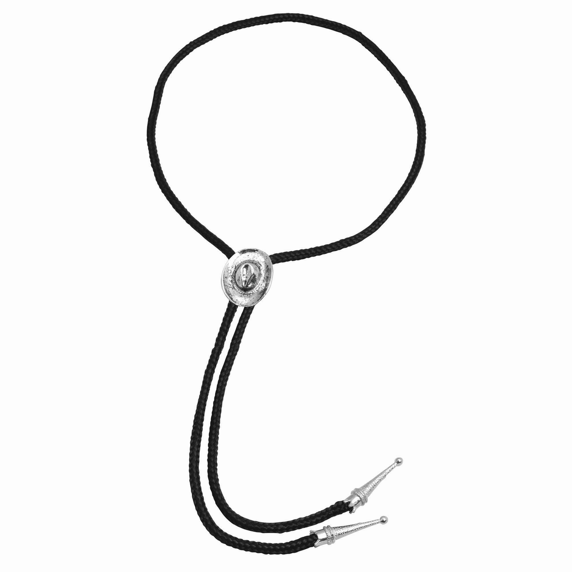 Stylish Black & Silver Bootlace Tie Cowboy Hat (1 Pc.) - Perfect Accessory for Western-Themed Parties, Events, Festivals, & More Halloween