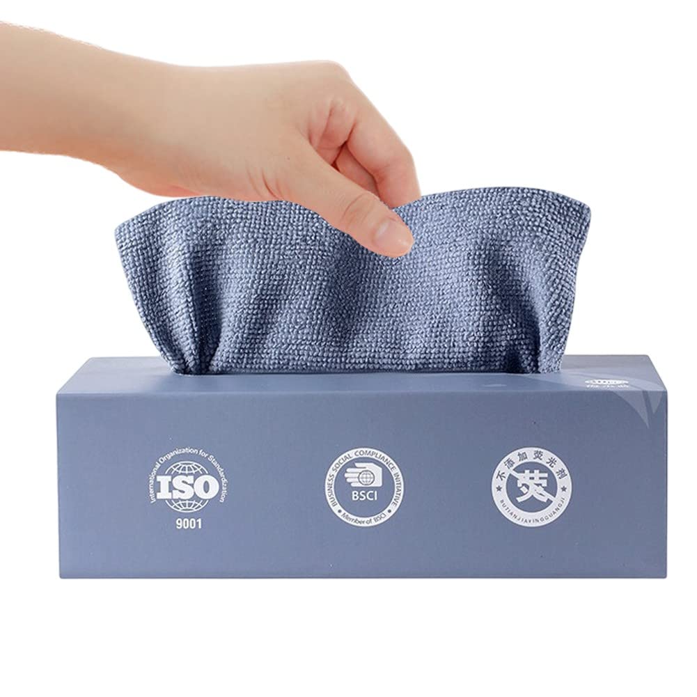 Goodern 20 Sheets Disposable Cleaning Cloths Cleaning Towels Microfiber Towel,Reusable Dish Cloths with Dispenser Box,Lazy Rags Car Wipes,Multi-Purpose Cleaning Cloths for Home Kitchen Hospital-Blue