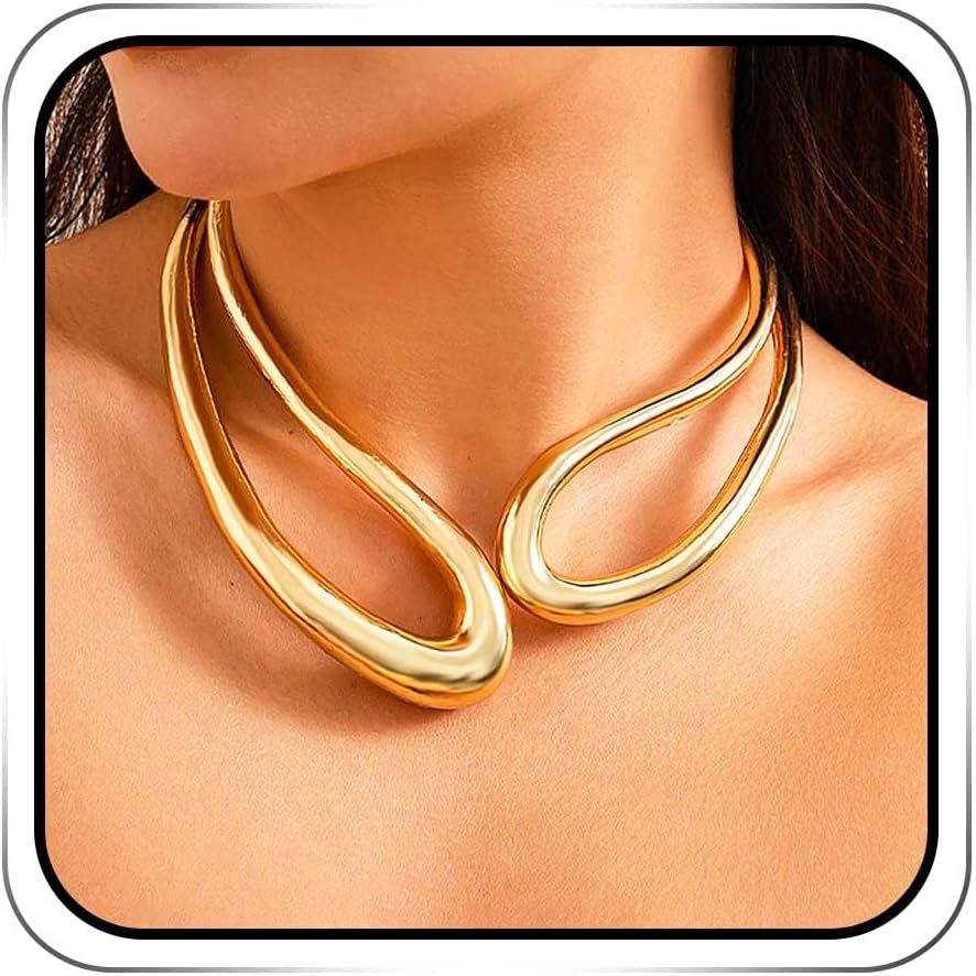 ACEDRE Chunky Statement Choker Necklace Gold Cuff Collar Necklaces for Women