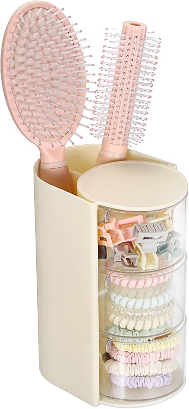 Organizador de acessórios para cabelo GUSHBIN com suporte para escovas, 3 camadas, bege