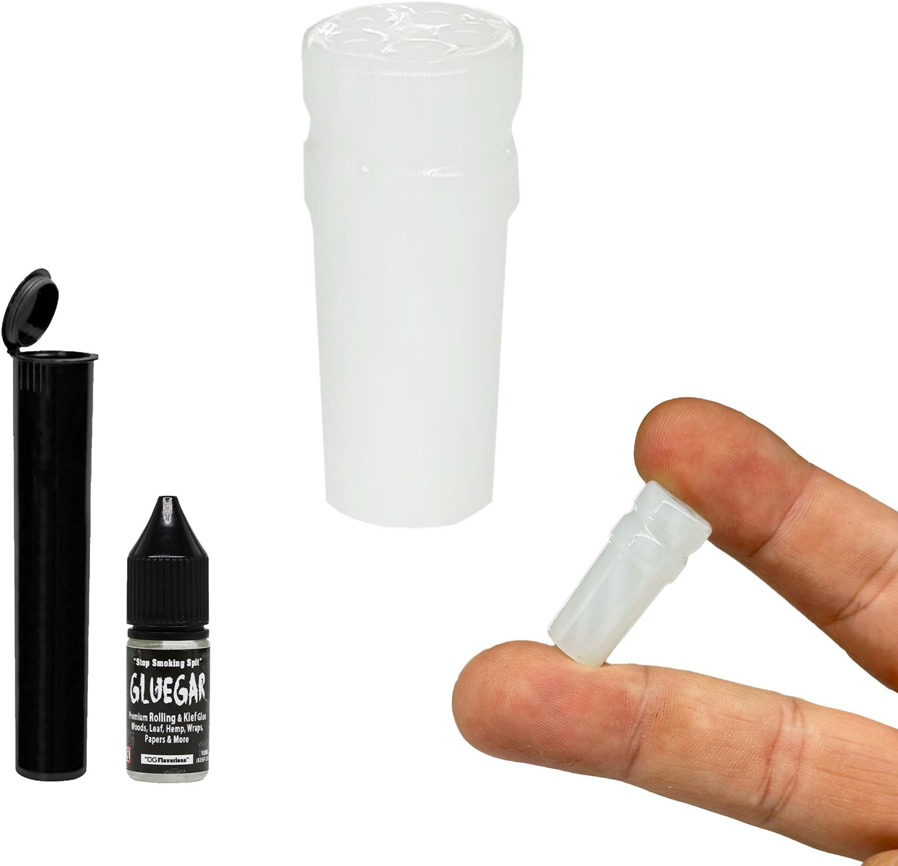 Rollers-Vortex- 5 Hole-Cup Shape- Glass Tips (RYO Glass Tips) Tube, Gluegar 10ml (White-1p)