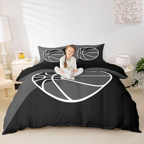 Miniatura 13 de Feelyou Eat Sleep - Juego de ropa de cama de baloncesto para niñas y niños, funda de edredón de baloncesto, funda de edredón para jugadores, funda