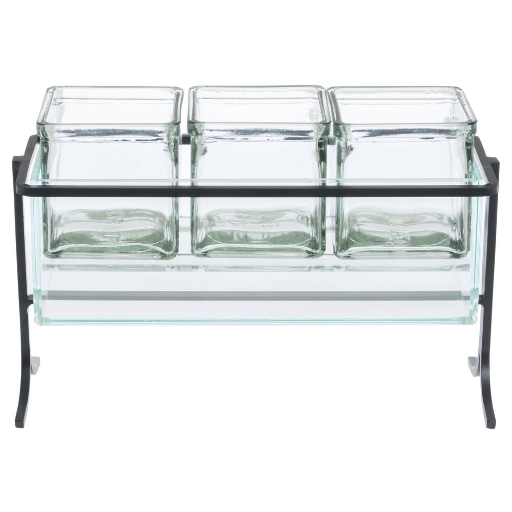 Cal-Mil 1806-7-13 High Rise Iced Glass Jar Display, Tall, 9" Height, 13.5" Width, 5.5" Length, Iron, Black