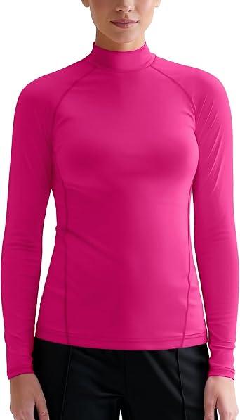 Zengjo Mock Neck Thermal Tops for Women Workout Running Athletic Long Sleeve Base Layer Shirt Light Compression Fleece Lined