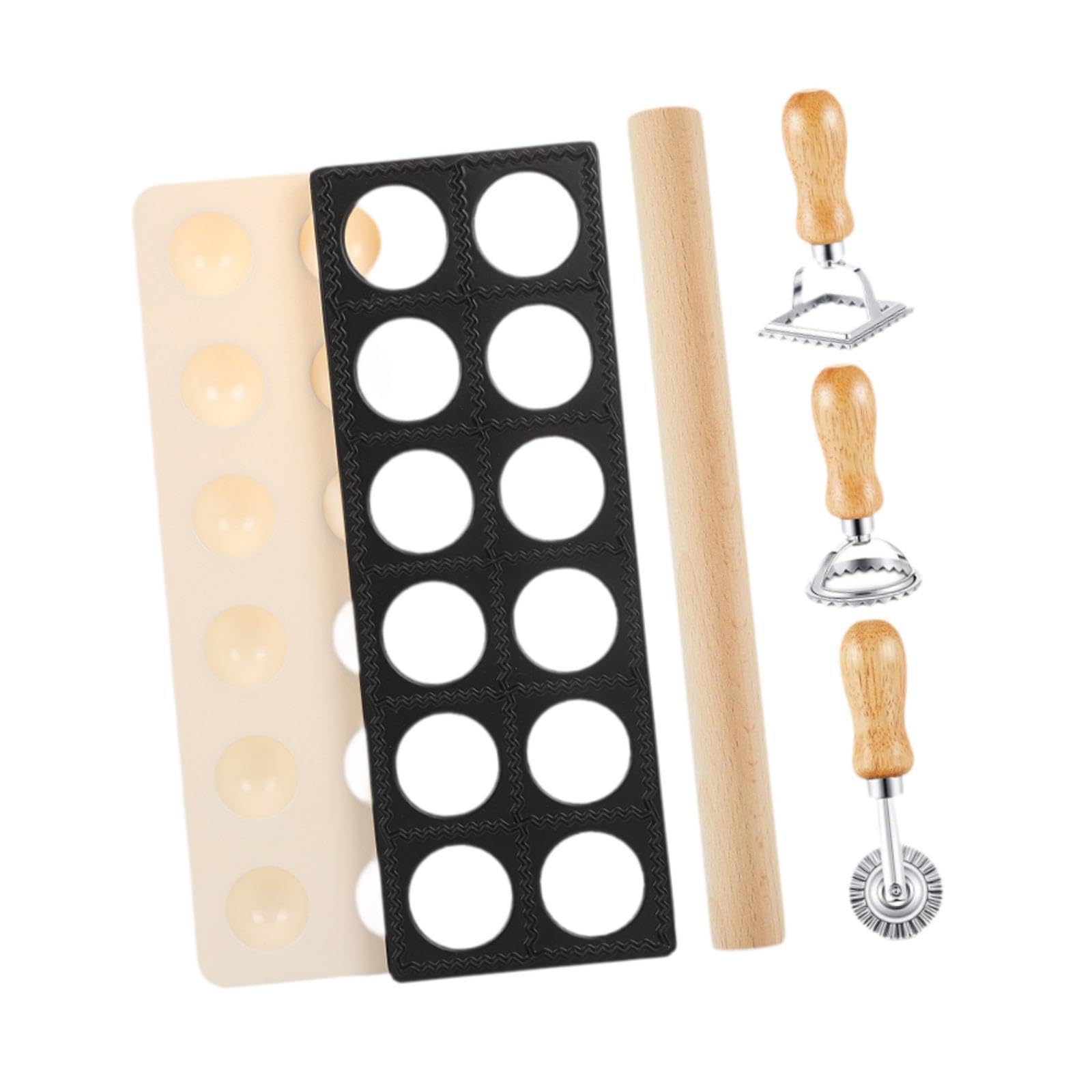 Juego de 5 Piezas para Hacer Ravioles, de Ravioles Y Herramienta para Pasta con Accesorios: émbolo, Rueda Y Rodillo de Madera. Ideal para El, Negro, Individual