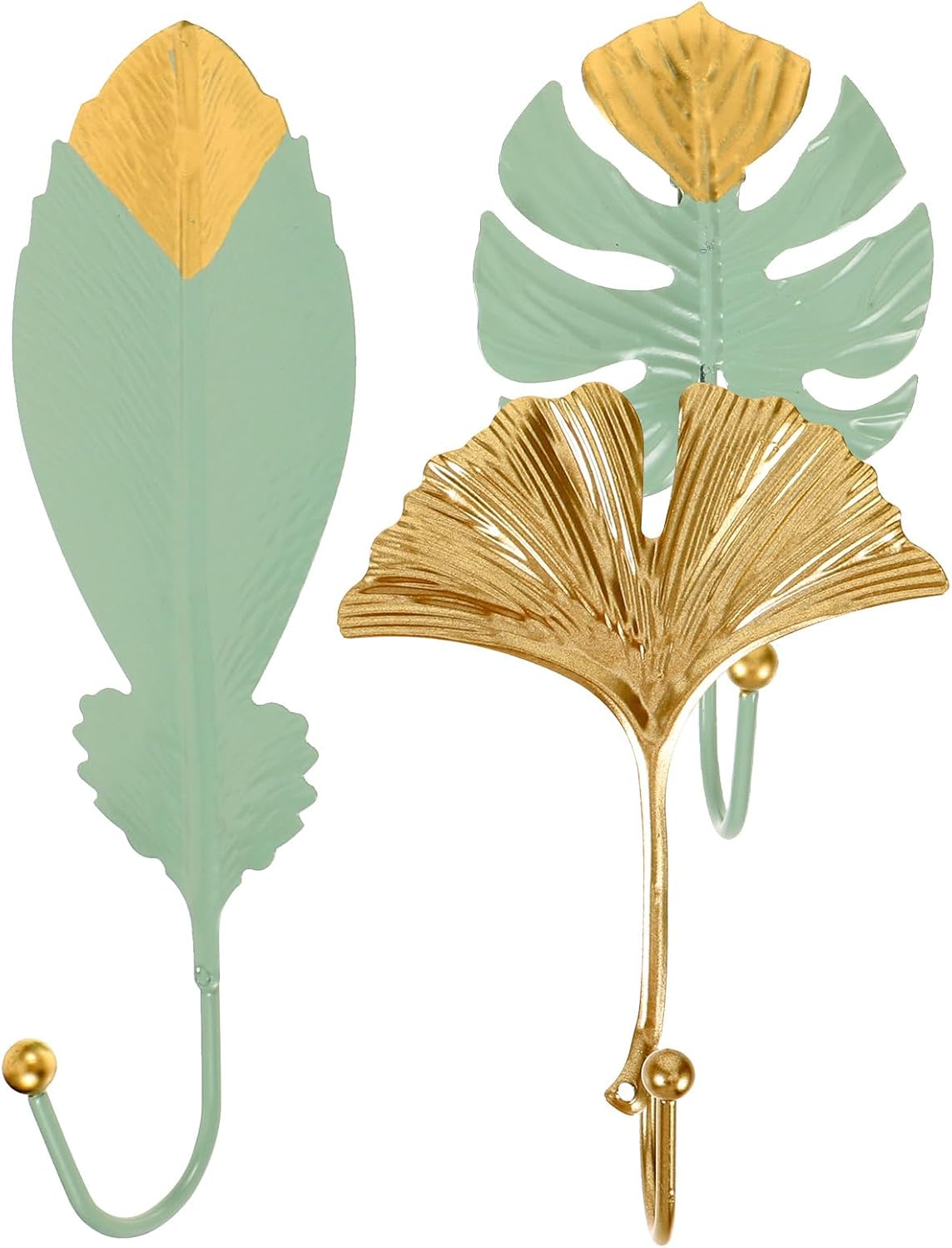 Hemobllo 3pcs No-Punching Hat Hooks Coat Hooks Leaf Shape Wall-Mounted Clothes Hangers for Bathroom Towels Key Bags, Decorative Green and Yellow, Space-Saving Home Organization