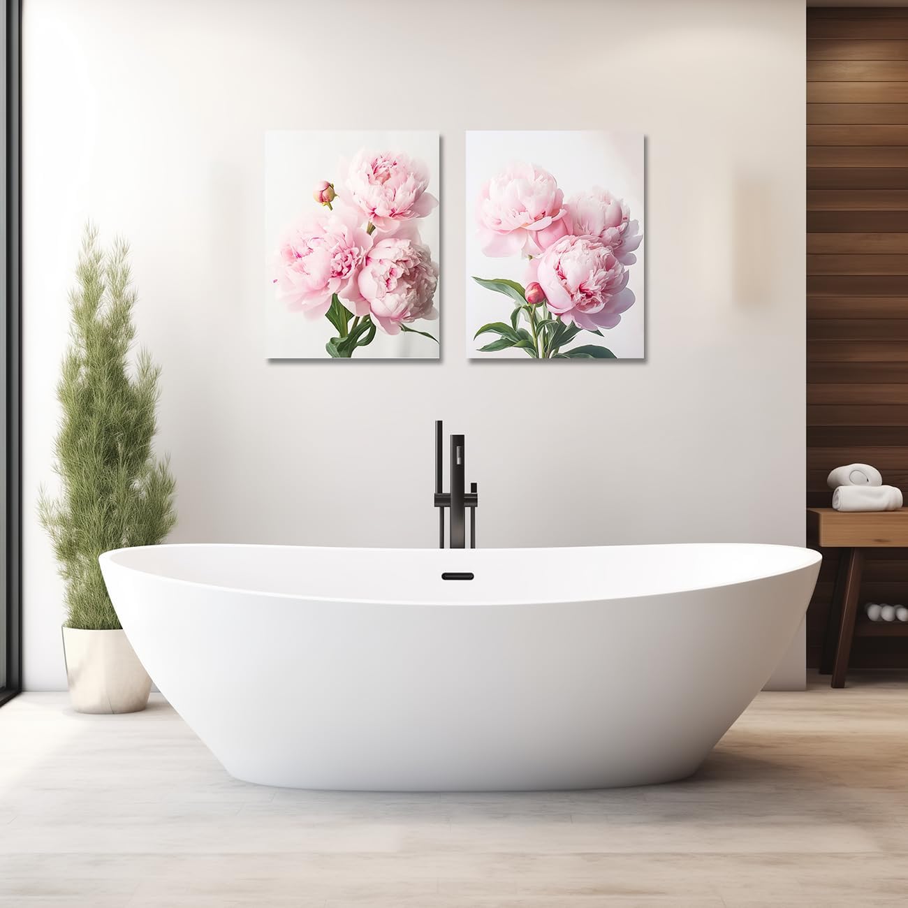 CXHOSTENT Peony Wall Art 2 Piece Pink Flower Canvas Prints Peonies Painting Abstract Floral Pictures Wall Decor Framed Artwork for Home Decor (Flower-1, 16.00"x24.00"x2P)