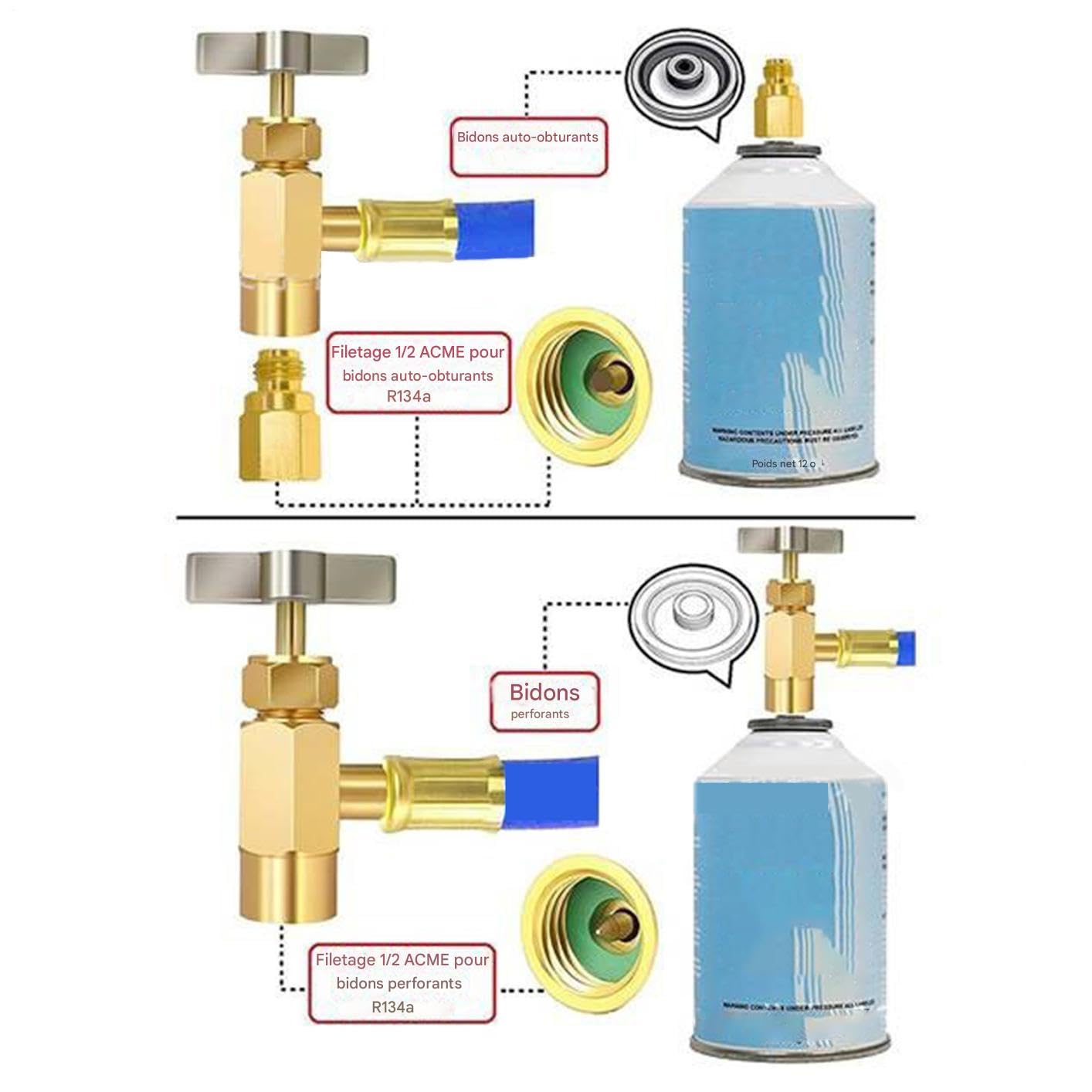 Kit di ricarica per aria condizionata,Kit di ricarica per frigorifero per auto | Set di valvole a perforazione con tubo e indicatore per manutenzione del frigorifero automobilistico per officina e