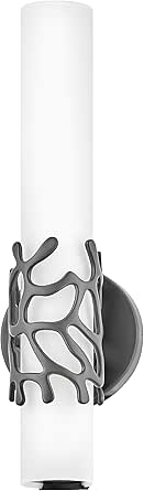 Hinkley Lyra Medium LED Bath Vanity Sconce, Integrated LED, Cast Aluminum Cuff, Mount Up or Down, Black and Etched Opal Glass