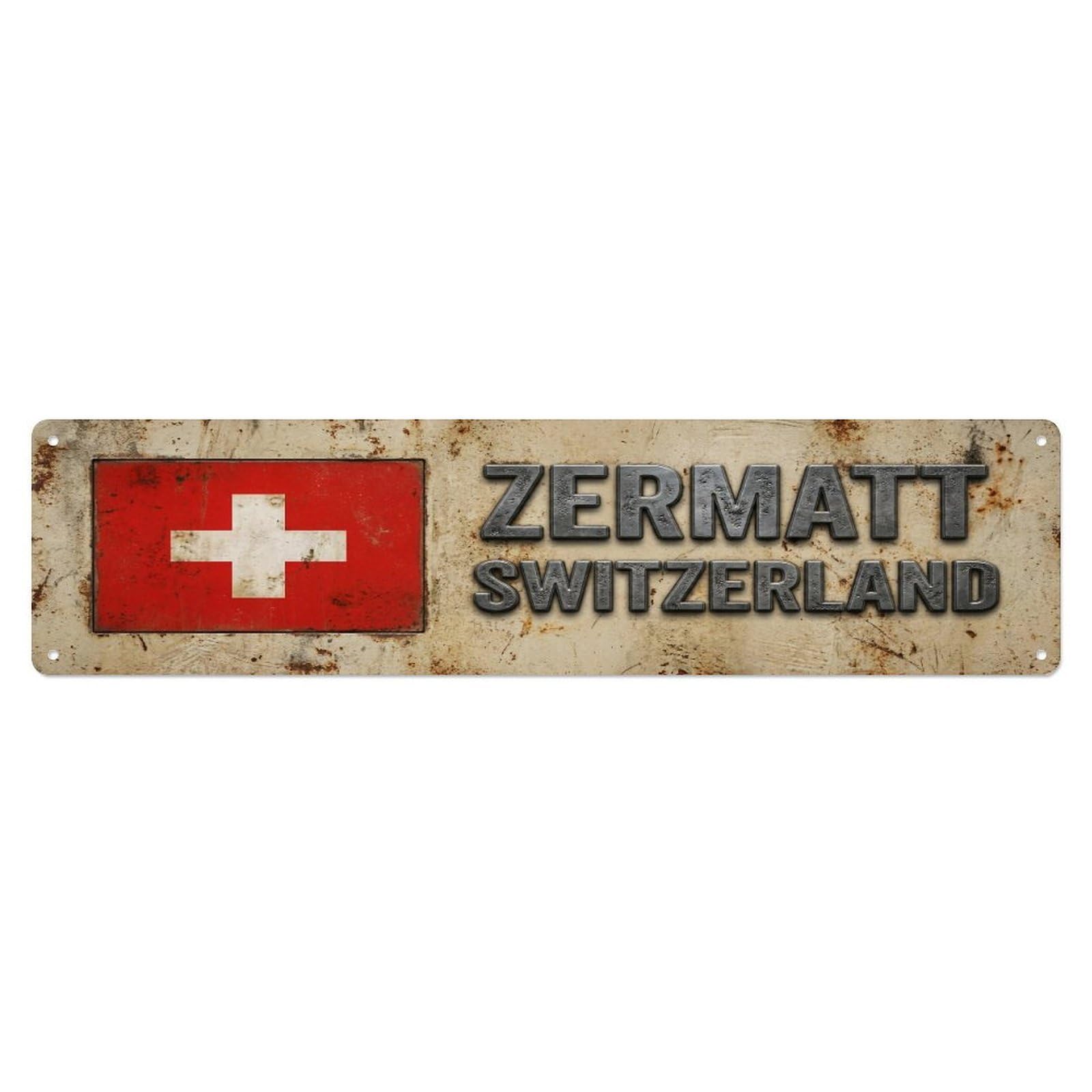 Okahys 4X16inch(10X40cm) Vintage Zermatt Switzerland Flag Decor Rustic Travel Metal Tin Sign