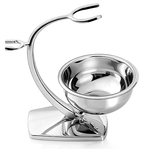 GRUTTI Juego de cuenco y soporte de afeitar con base magnética, cuenco de acero 304 y soporte de aleación cromada, almacenamiento todo en uno, se