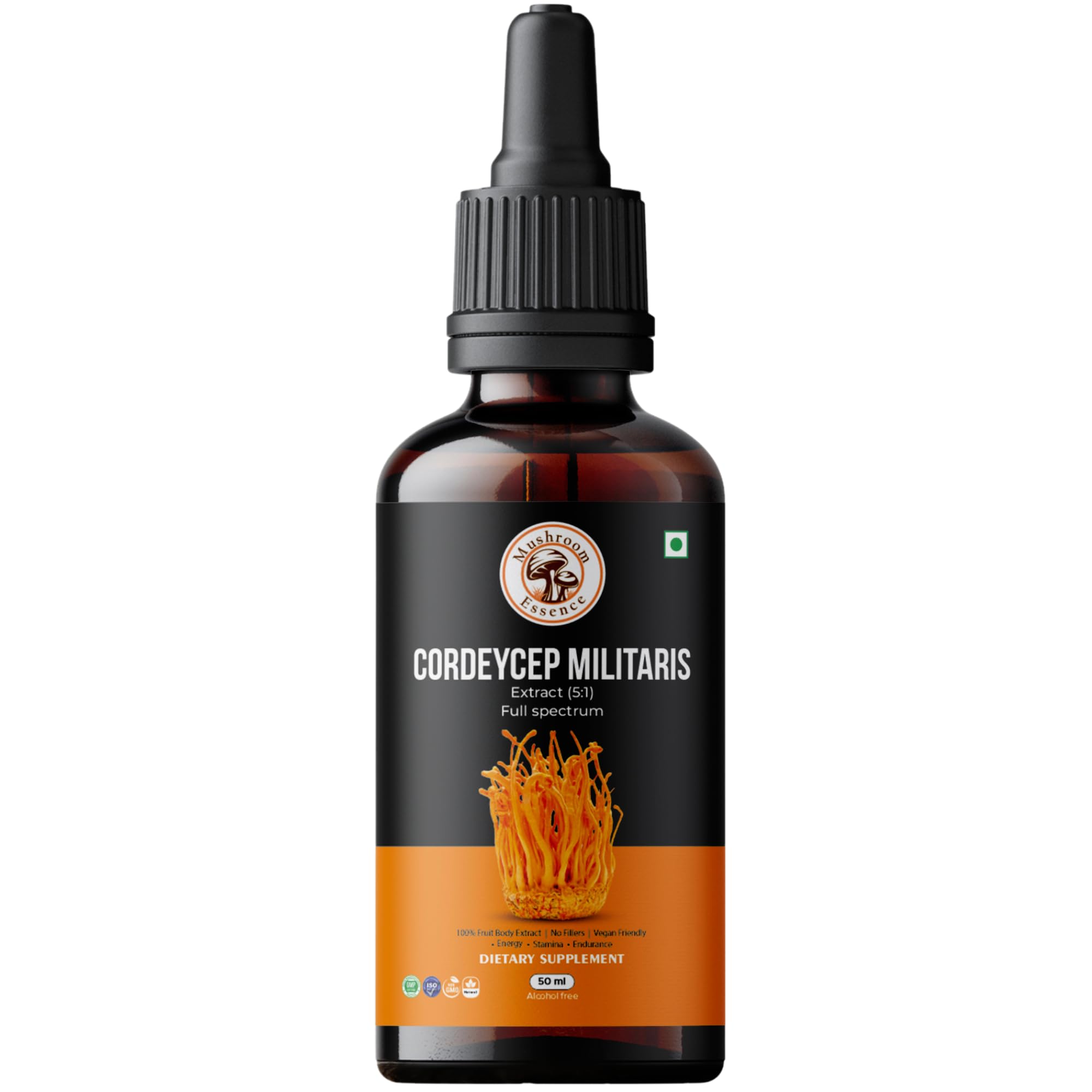 MUSHROOM ESSENCE Cordyceps Militaris Mushroom Liquid Duble Extract 50ml - Natural Energy and Endurance Booster Cordyceps - Alcohol-Free Cordyceps Supplement Drops