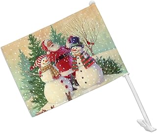 GRAPHICS & MORE Christmas Holiday Santa Snowman Friends Car Truck Flag with Window Clip On Pole Holder