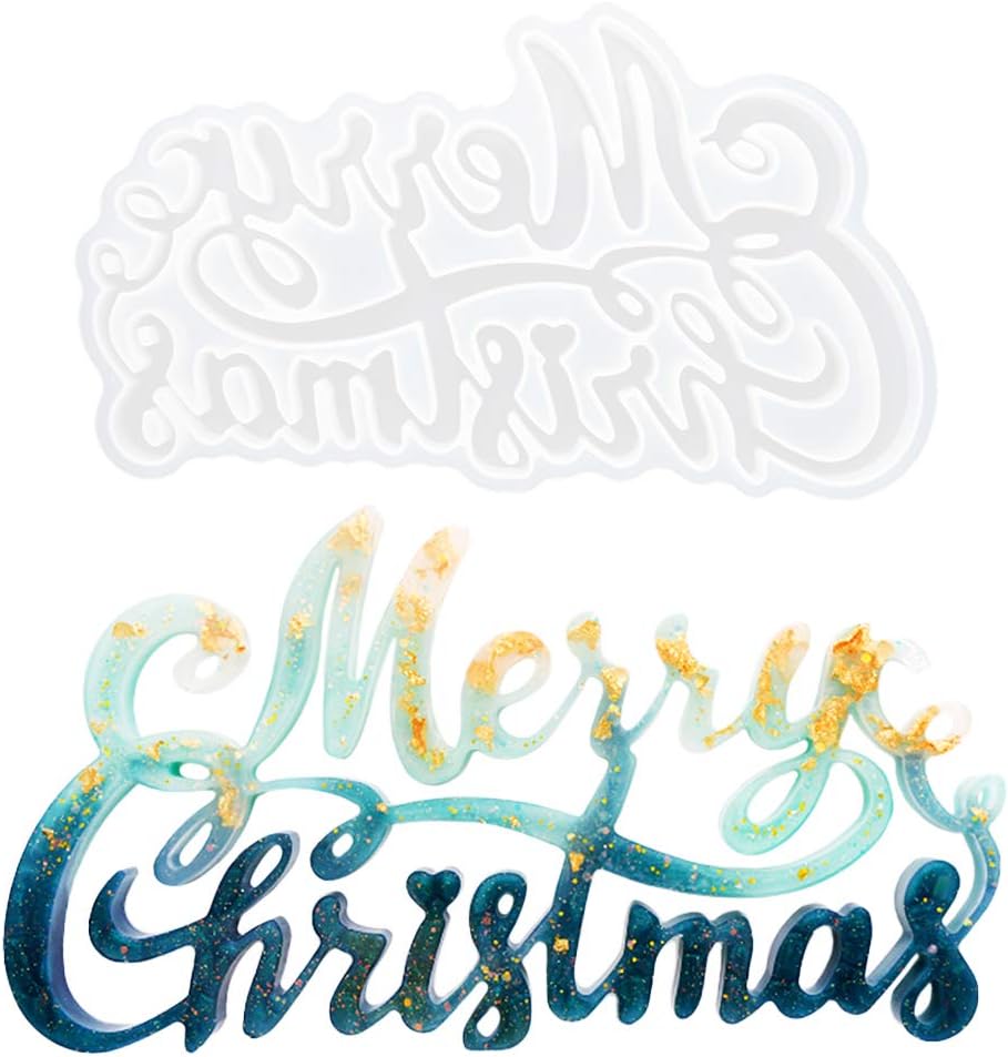 VERTTEE Merry Christmas Resin Mold DIY Pendant Jewelry Ornament Silicone Mold Resin Silicone Letter Mold for Making Christmas Party Home Decoration