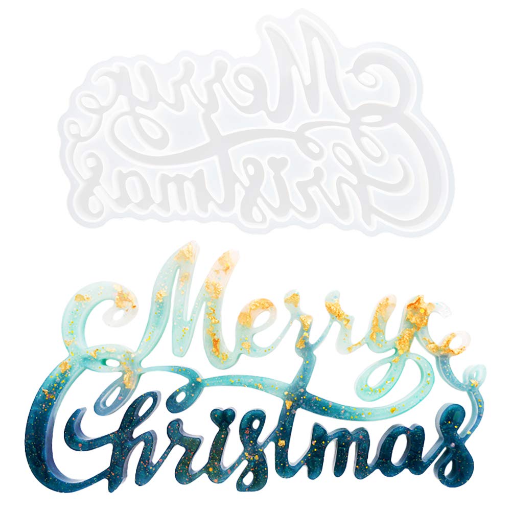 VERTTEE Merry Christmas Resin Mold DIY Pendant Jewelry Ornament Silicone Mold Resin Silicone Letter Mold for Making Christmas Party Home Decoration