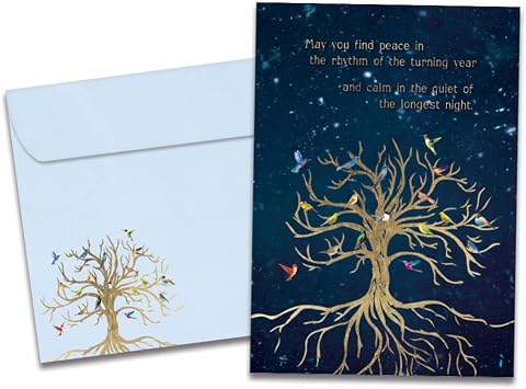 Tree-Free Greetings - Winter Solstice Greeting Cards - Artful Designs - 1 Card + Matching Envelopes - Made in USA - 100% Recycled Paper - 5"x7" - Bird Tree of Life GO64247