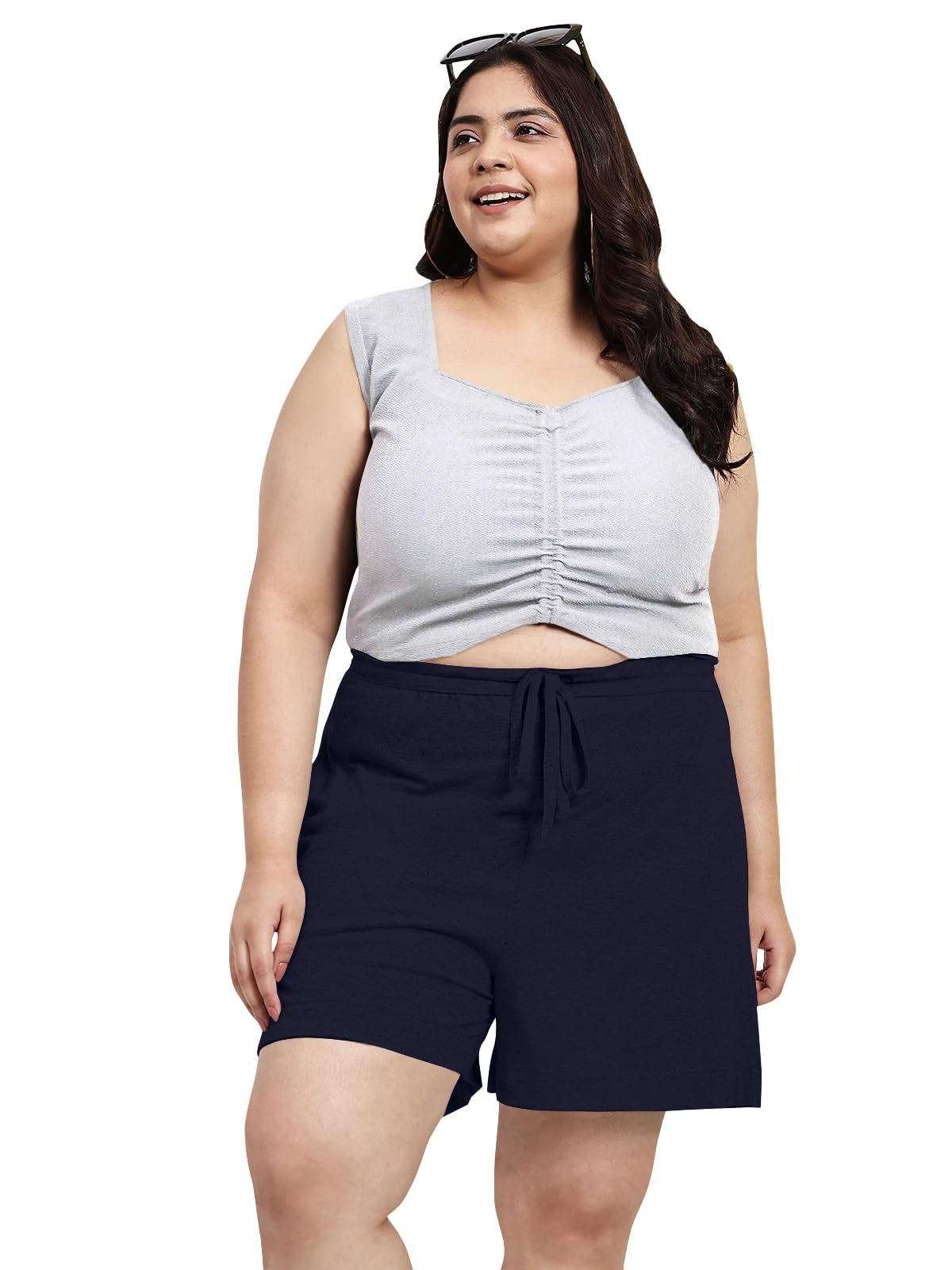 wild u Women Blue Shorts | Drawstring Waist | Waist Elastic | Stretchable | Casual Wear | Gym & Yoga wear (Blue, Waist : 38-52)-picture-25