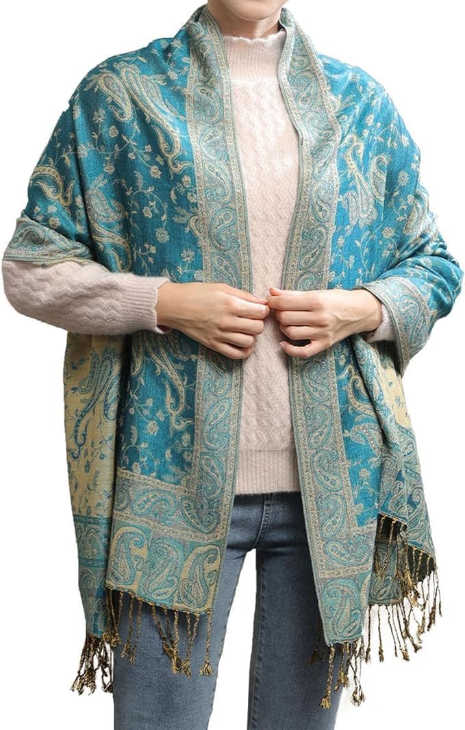 Two Tone Womens Shawl womens Paisley Pashmina Scarf Shawls Women Wrap Shawl tassels Scarves for
