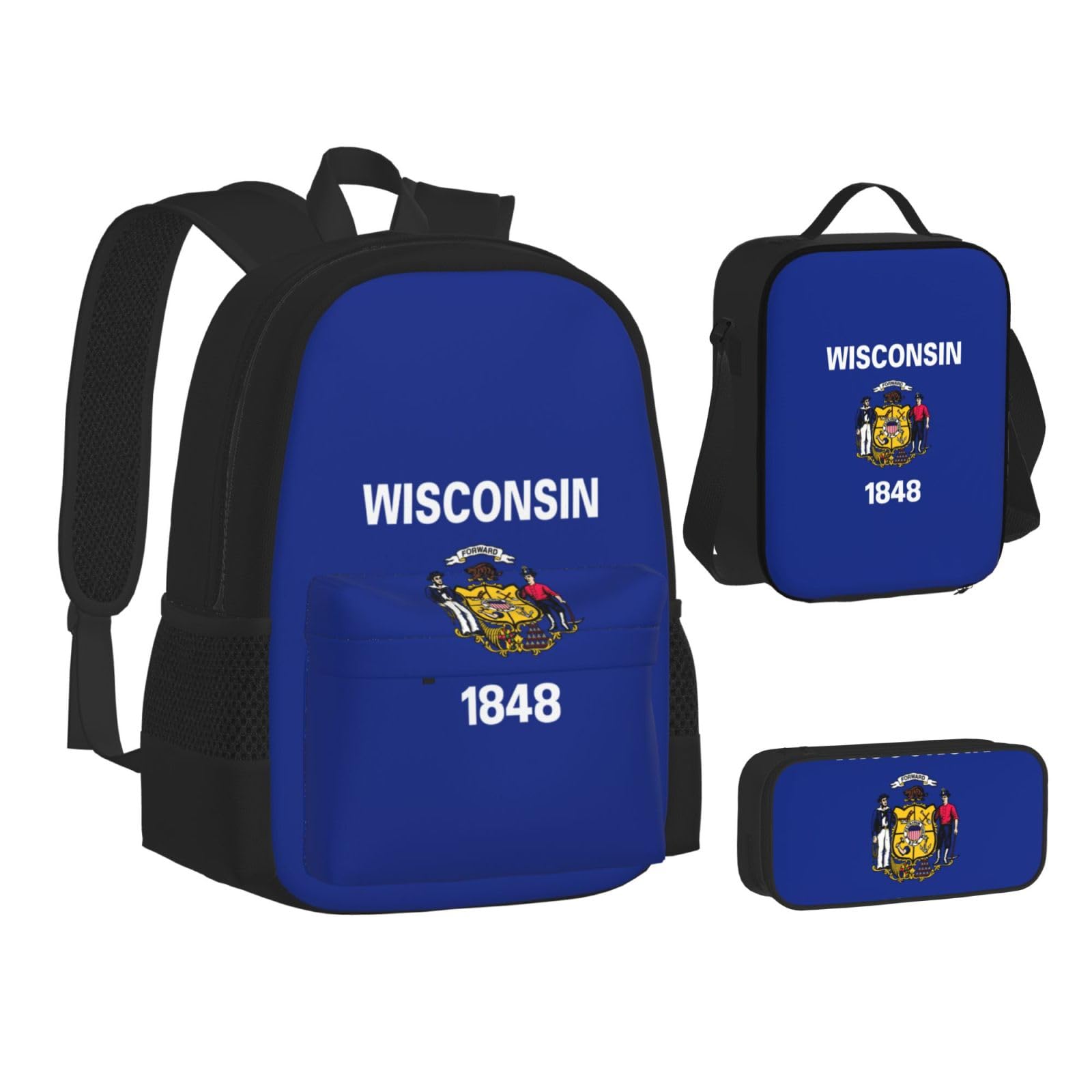 YHBLYKXP Wisconsin State Flag Backpack 3-Piece Casual Backpack Set (Backpack + Waist Bag + Small Pouch), Unisex Daypack