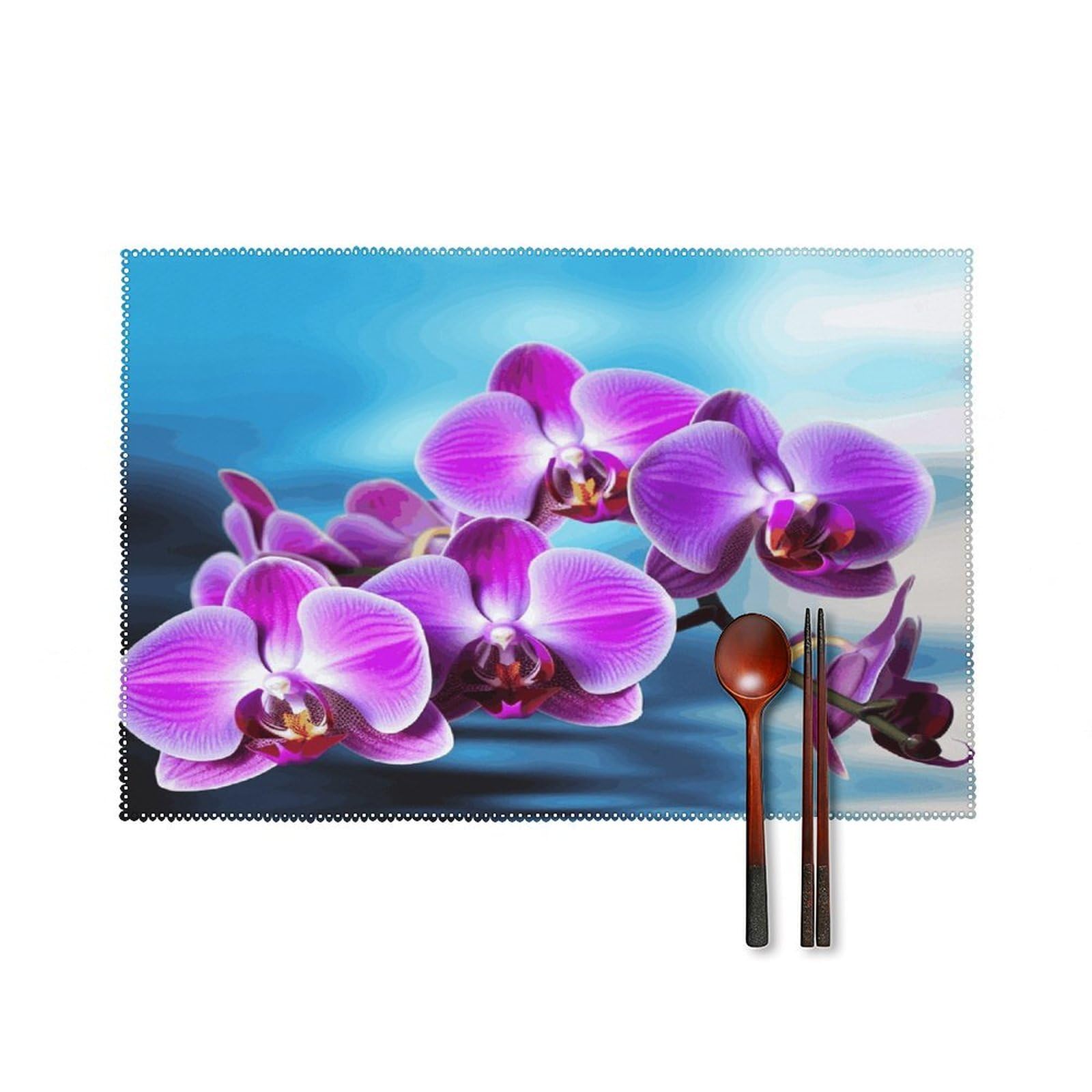 Beautiful Orchid Placemats Set of 4 Canvas Washable Cloth Place Mats Wipeable Heat Resistant Table Mats Elegant Cloth Placemat for Kitchen Dinning Party Table Decor 12" X 18"