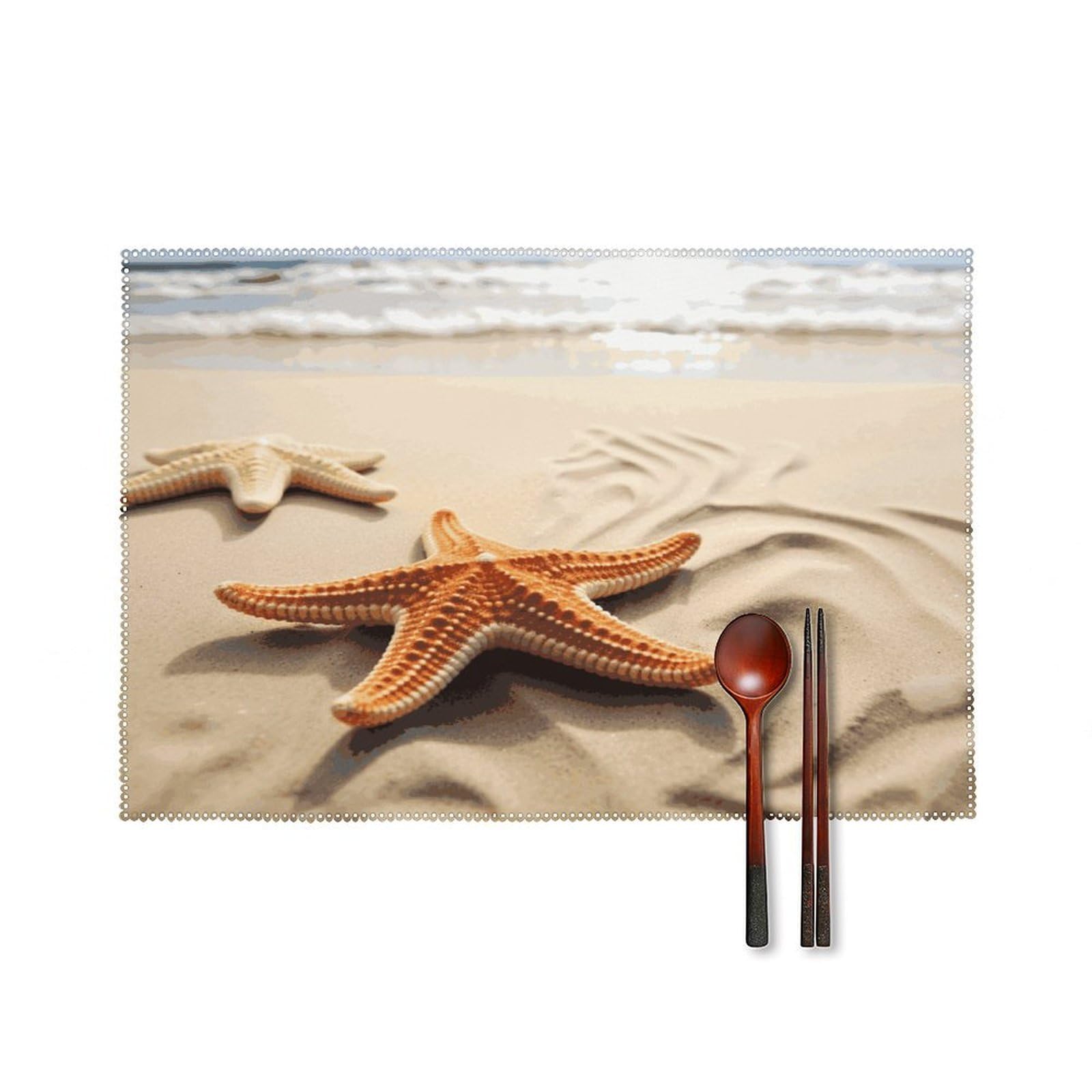 Starfish on The Sand Beach Landscape Placemats Set of 4 Heat Resistant Non-Slip Place Mats Wipeable Easy to Clean Table Mats for Kitchen Dining Party Outdoor Placemats