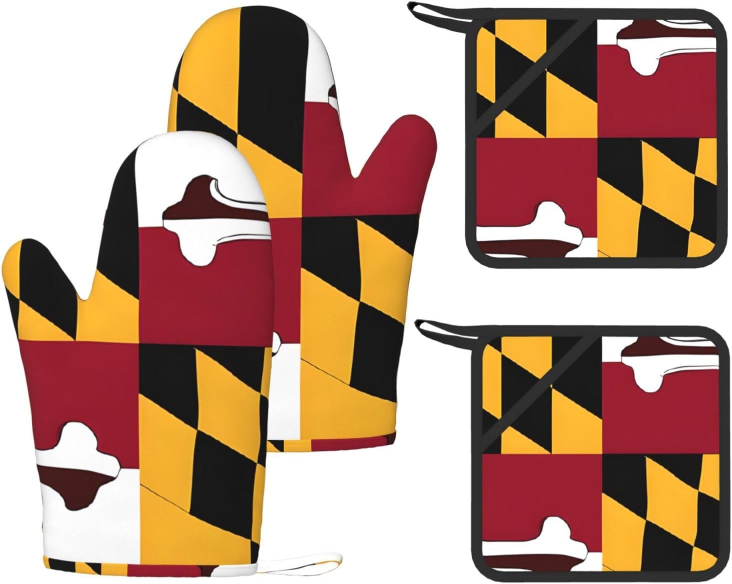Flag of Maryland 4pcs Oven Mitts and Pot Holders Sets for Kitchen, Silicone Oven Gloves Non-Slip Potholders Hot Pads for Baking Cooking