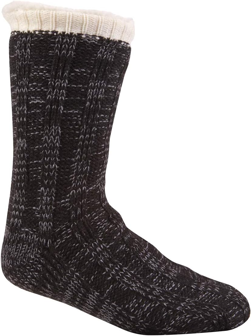 Mens Chunky Knit Fully Fleece Lined Slipper/Lounge Socks with Gripper Soles