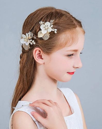 Miniatura 6 de Pinzas para el cabello de novia con perlas de novia, accesorios para el cabello de novia para mujeres y niñas, paquete de 2 unidades (dorado)