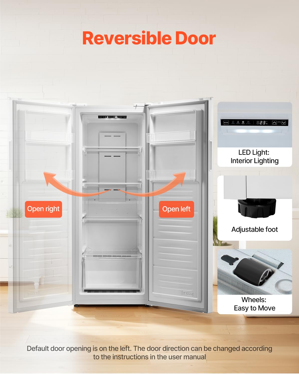 VEVOR Convertible Freezer/Refrigerator, 11 Cu.Ft Frost Free Upright Freezer With Temp Control Panel, Reversible Door, Adjustable Glass Shelves And LED, Standing Fridge For Kitchen, Office, Garage on Fridge.com - View 5