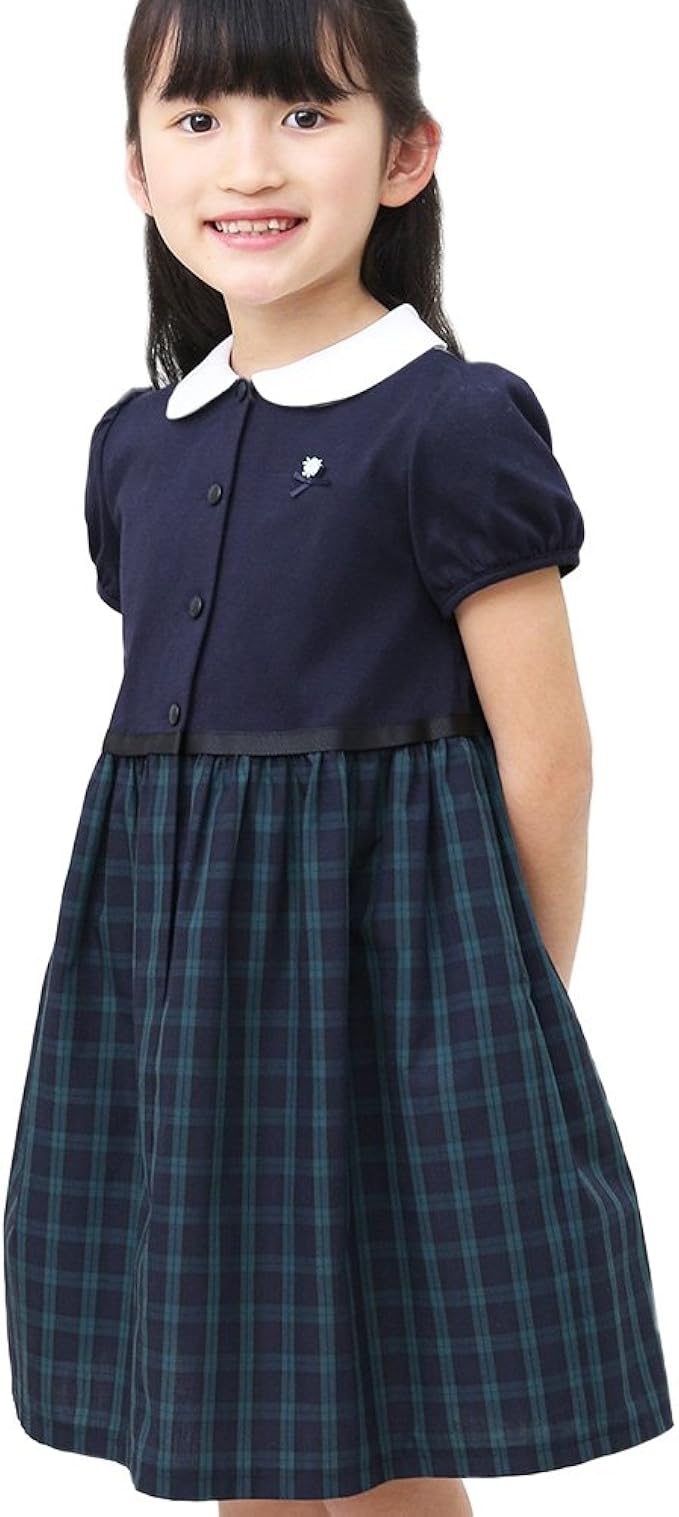 Amazon ショパン Chopin キッズ 面接 お受験 学校訪問対応 86 2338 チェック切り替えワンピース ネイビー 100 ワンピース チュニック 通販