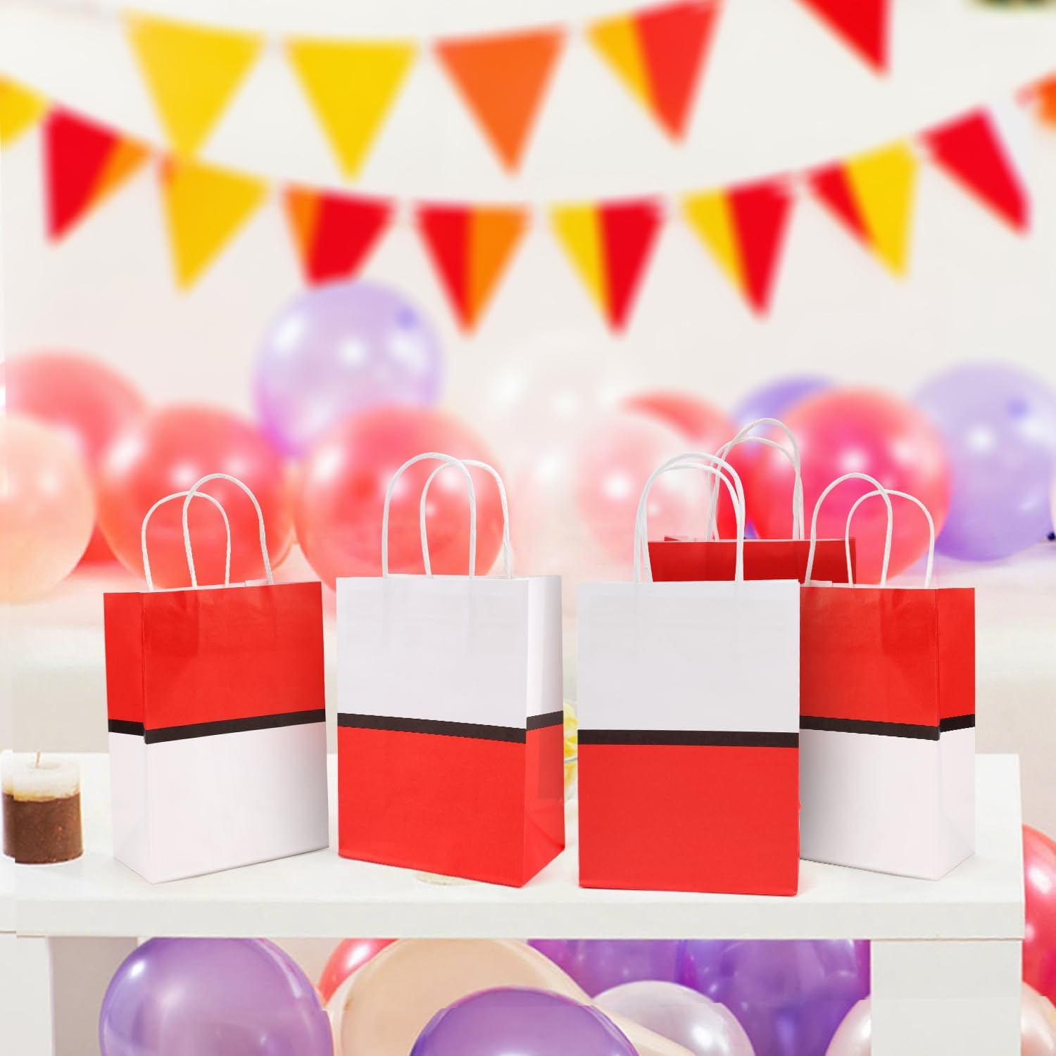 12pcs Cartoon Animation Party Gift Bags, Red and White Paper Cartoon Theme Party Favors Bags Birthday Decorations Supplies for Candy Goodie Snack (2 Styles) - Image 6