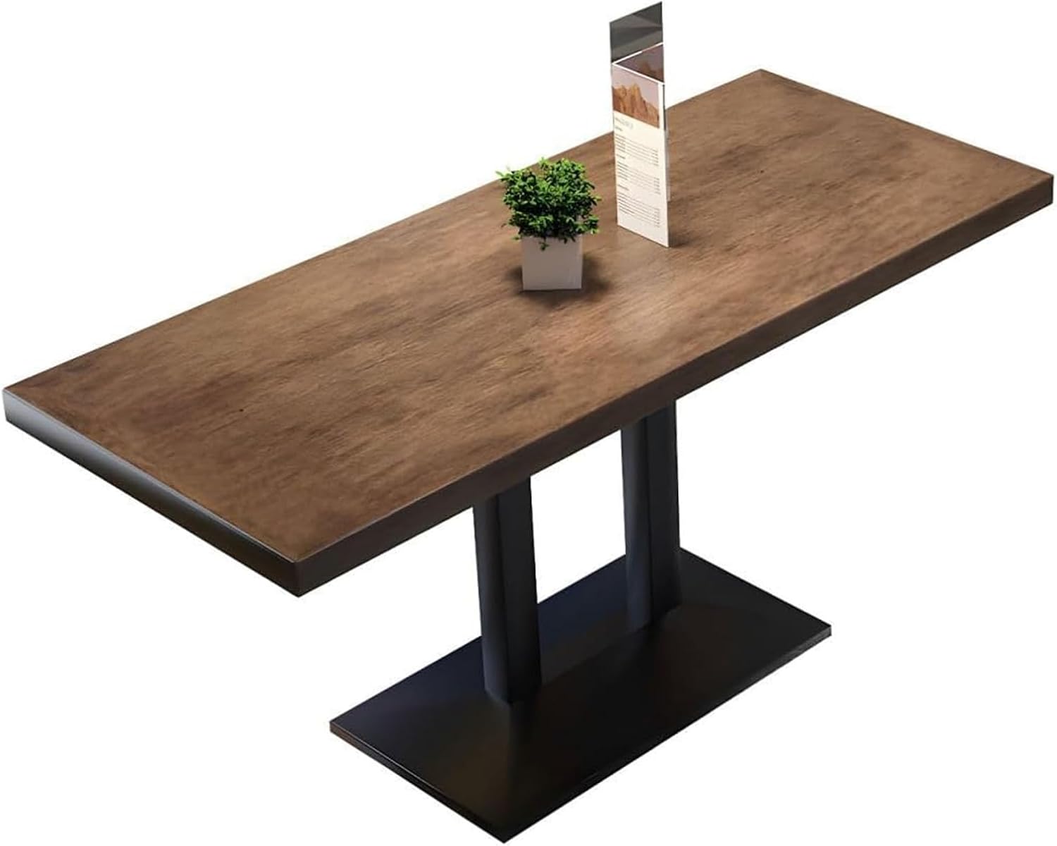 Metal Industrial Pedestal Dining Table, Kitchen Dining Room Minimalist Cafes Shops Restaurant Rectangular Square Tables With Iron Legs& Wood Top, Commercial Use(27.6"W x 27.6"D x 29.5"H, Brown)