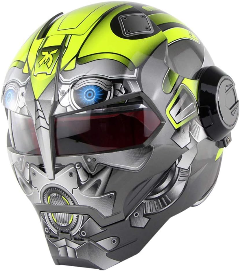 D.O.T Certified Motorcycle Helmet Motocross Full Face Casco Moto Flip Open Mask Helmet, Iron Man Transformers - M, L, XL Yellow,XL