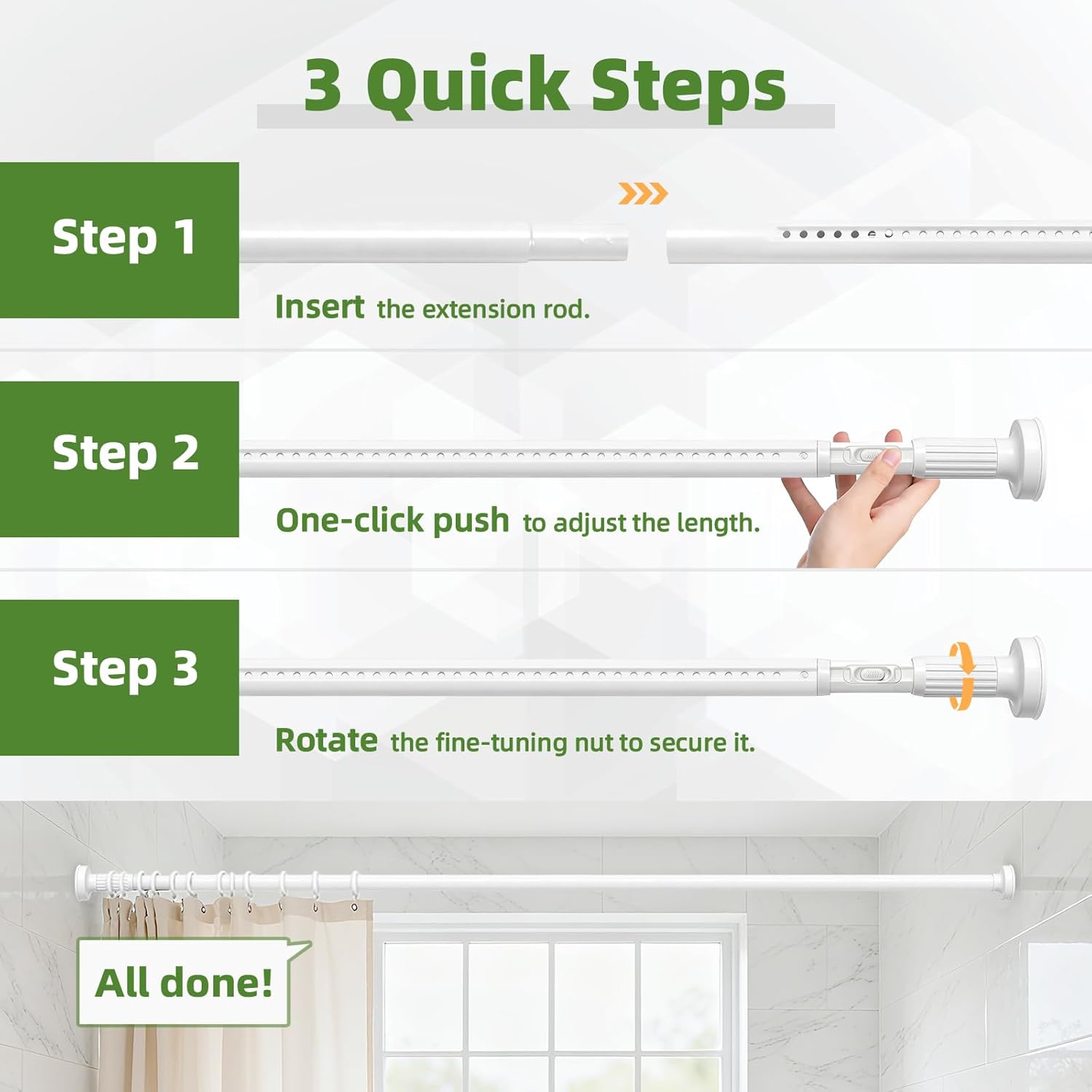 Tension Curtain Rod 39-157In (3.3-13 Ft), No Drill Curtain Rods for Windows, Heavy Duty Tension Rod Room Divider, Extra Long Curtain Rod for Patio, Shower Curtain Rod Diameter 1.26 In, White