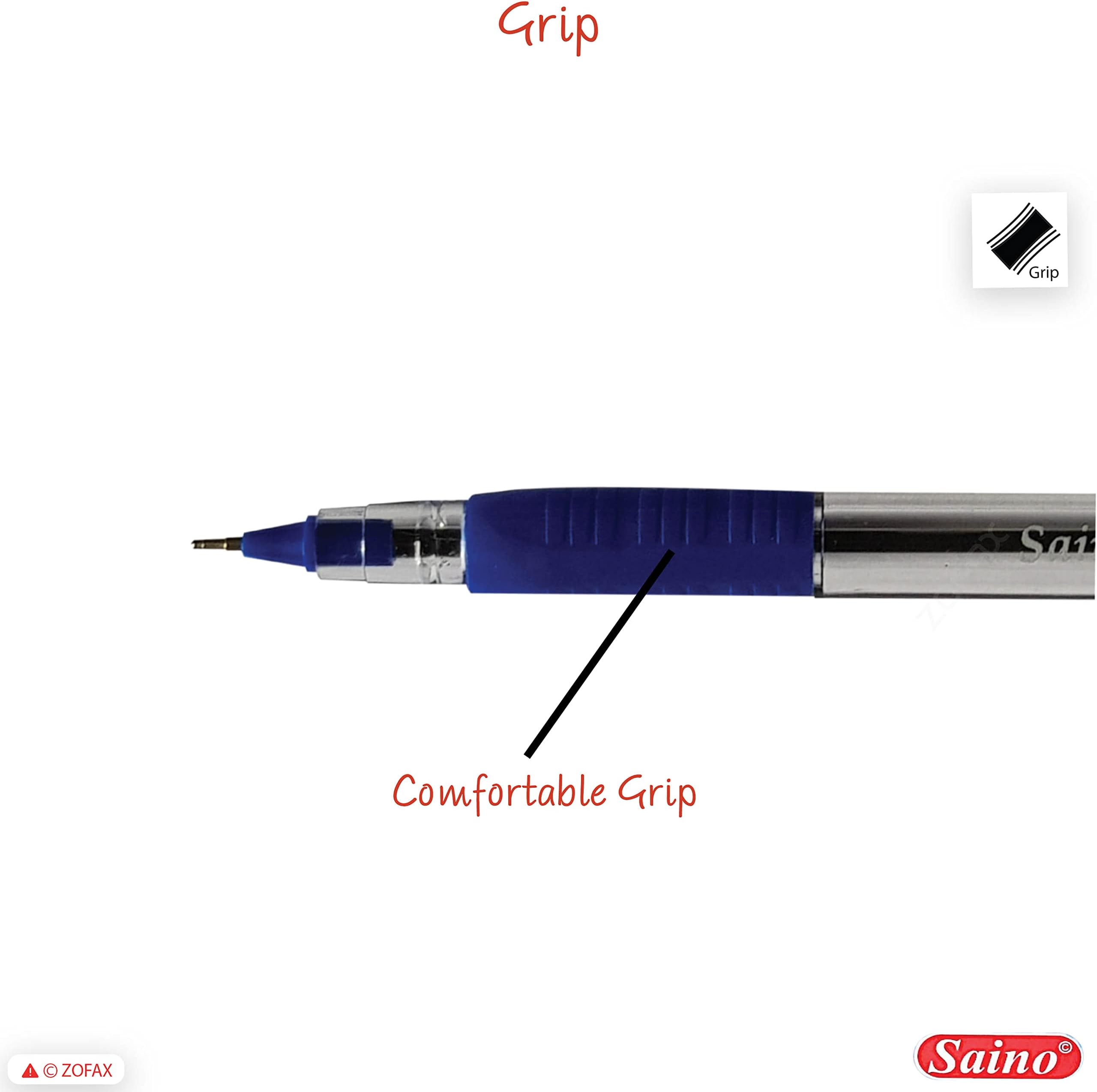 SAINO 10 x 0.7mm Tip Tri-Fit Triangular BLUE Ballpoint Pens Smooth Fine Writing