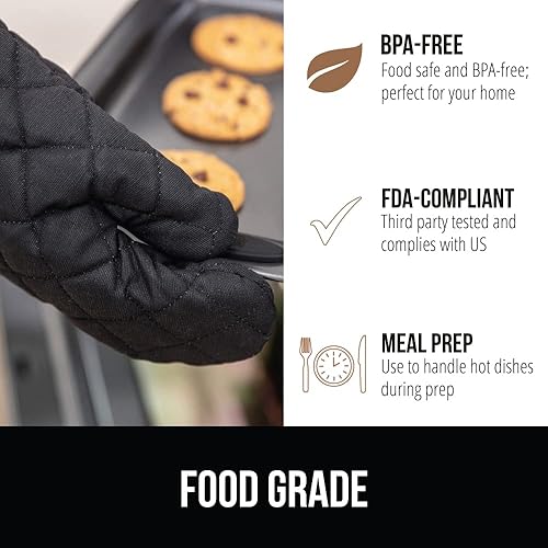 Miniatura 5 de Gorilla Grip Juego de guantes de horno de algodón grueso resistentes al calor, forro acolchado suave, agarraderas de agarre fuerte para sartenes