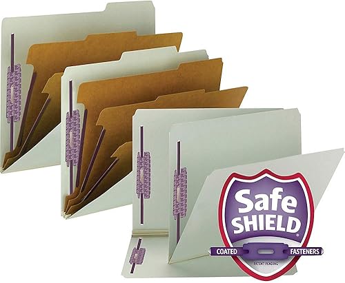 Miniatura 2 de Smead Carpeta de archivos de clasificación de cartón prensado con pestañas finales 100% recicladas con cierres SafeSHIELD, 3 divisores, expansión de