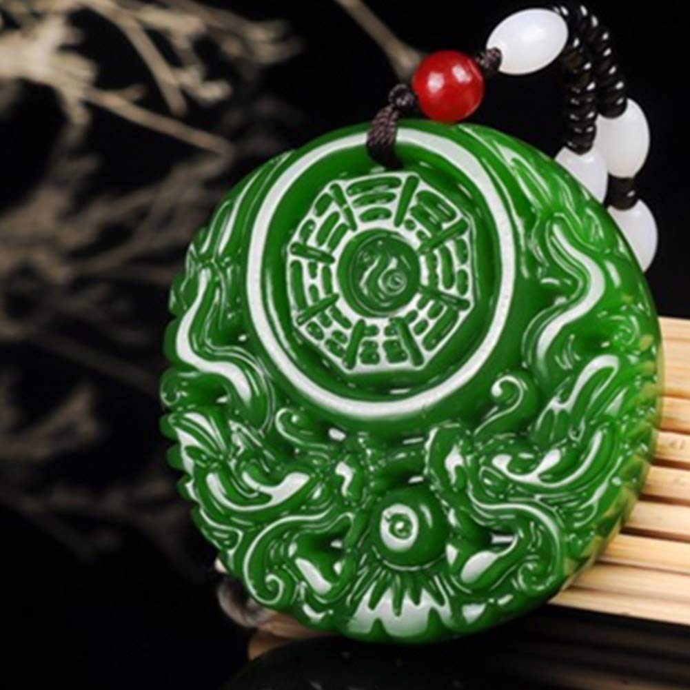 EASTCODE Natural Green Dragon Phoenix Eight Trigrams Jade Pendant Kaiguang and Tian Jade Jasper Tai Chi Eight Trigrams Pendant